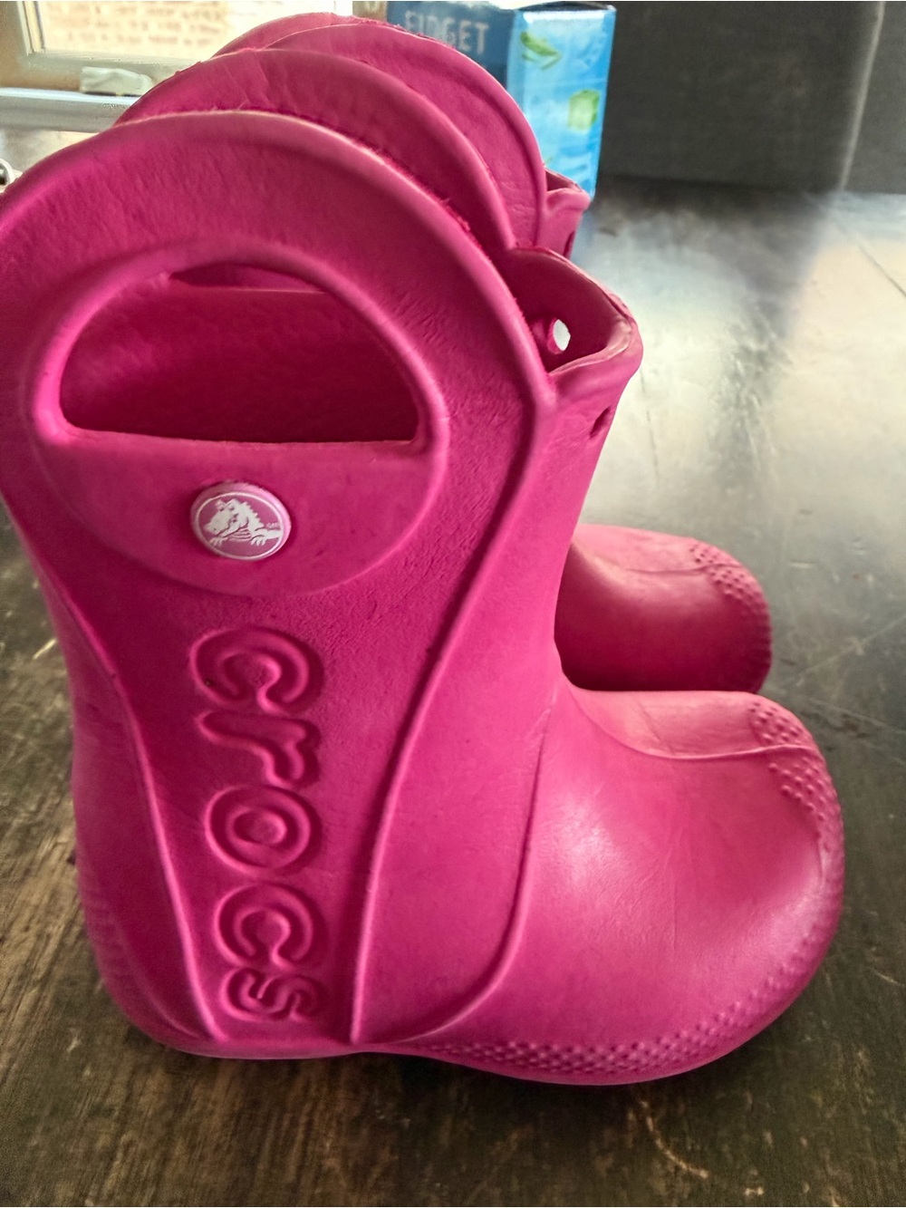 CROCS Kids Waterproof Handle Rain Boots in Hot Pink